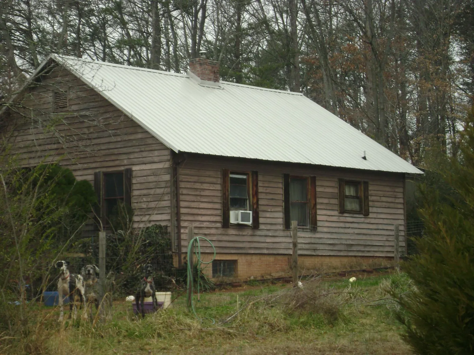 White metal roof on an old wood sided farmhouse, from a Asphalt Shingle Roof Repair job in Tecumseh